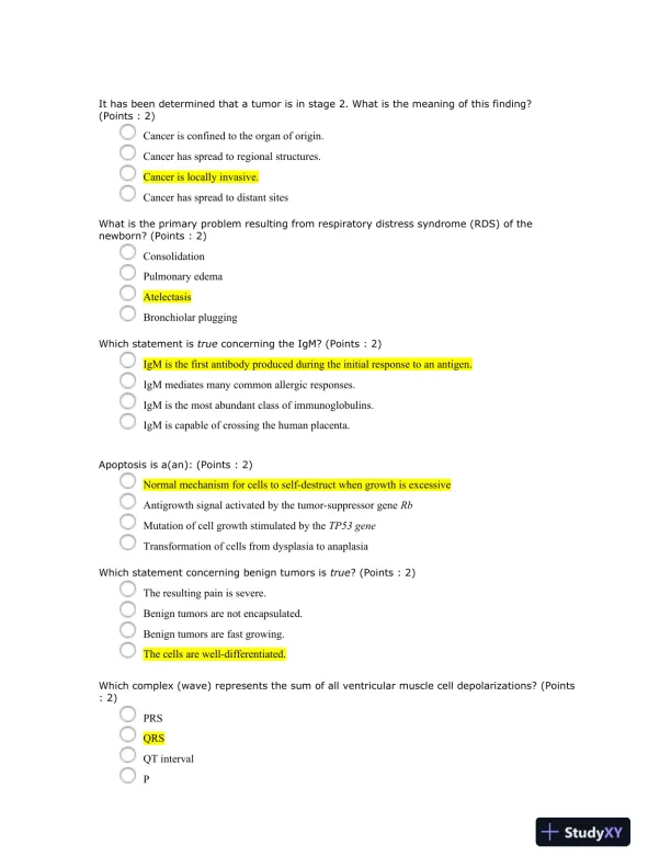 NR507 Pathophysiology Midterm Exam Week 4 With Answers (60 Solved Questions) - Page 3 preview image