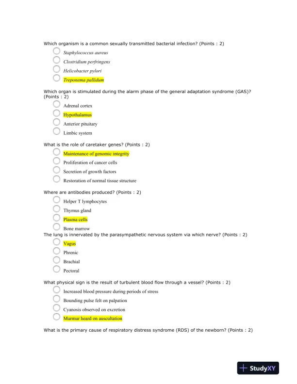 NR507 Pathophysiology Midterm Exam Week 4 With Answers (60 Solved Questions) - Page 4 preview image