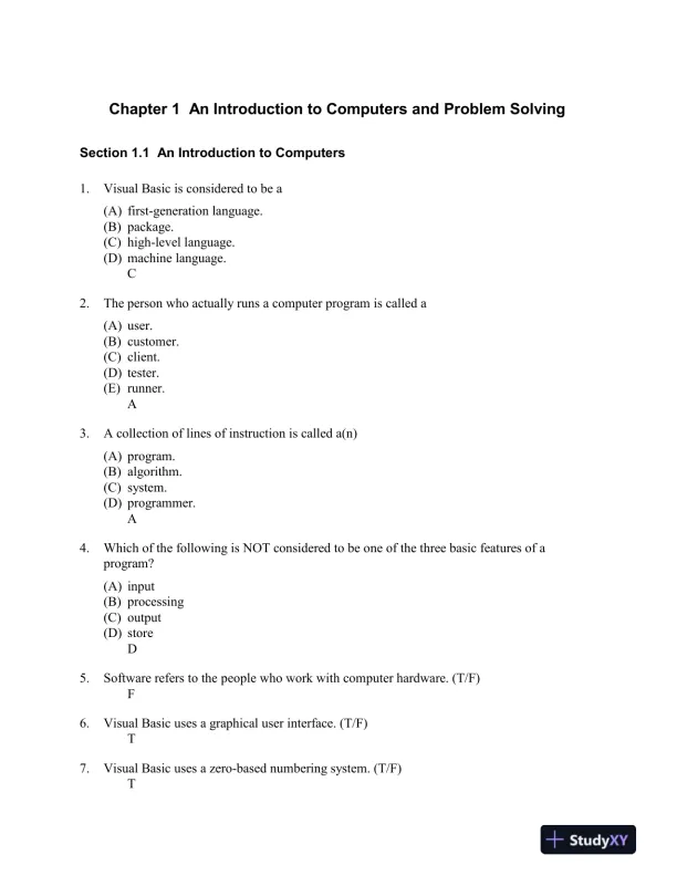 Introduction to Programming Using Visual Basic 10th Edition Test Bank - Page 1 preview image