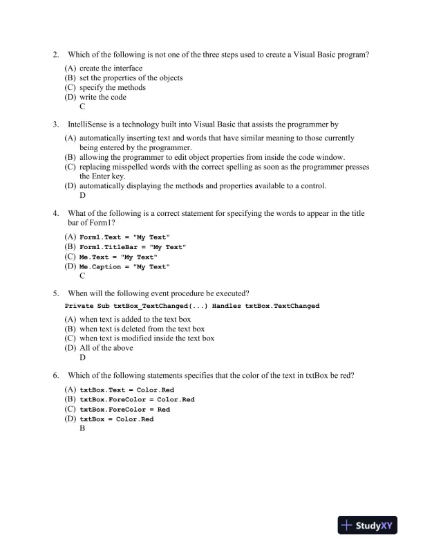Introduction to Programming Using Visual Basic 10th Edition Test Bank - Page 14 preview image