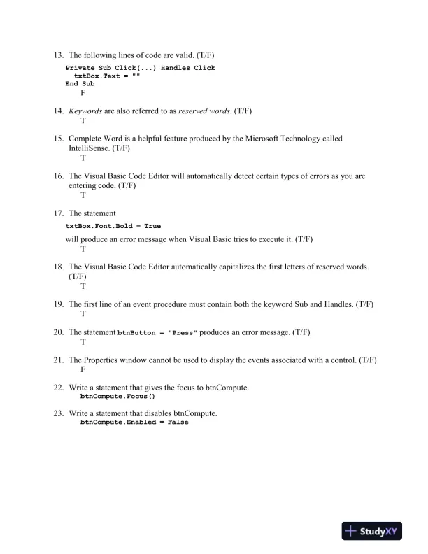 Introduction to Programming Using Visual Basic 10th Edition Test Bank - Page 16 preview image
