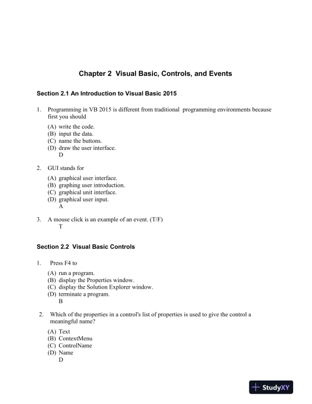 Introduction to Programming Using Visual Basic 10th Edition Test Bank - Page 8 preview image