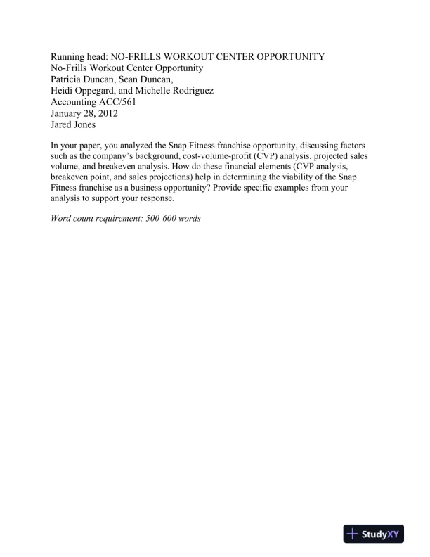 ACC/561 NO-FRILLS WORKOUT CENTER OPPORTUNITY - Page 1 preview image