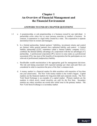 Financial Management : Theory and Practice, An Asia Edition 1st Edition Solution Manual - Page 1 preview image