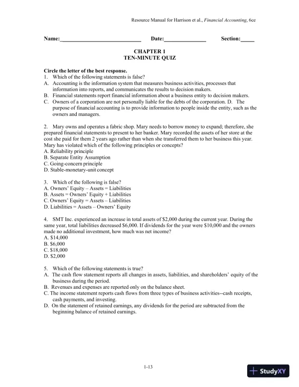 Financial Accounting, Sixth Canadian Edition Solution Manual - Page 15 preview image