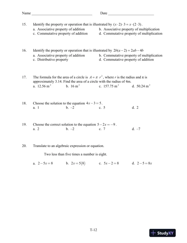 Test Bank for Introductory Algebra for College Students, 6th Edition - Page 15 preview image