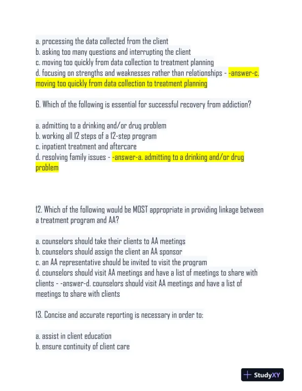 2022-2023 CADC Pharmacology Practice Exam With Answers (80 Solved Questions) - Page 5 preview image