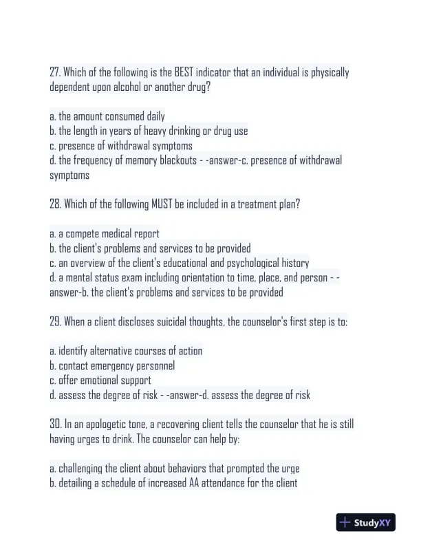 2022-2023 CADC Pharmacology Practice Exam With Answers (80 Solved Questions) - Page 8 preview image