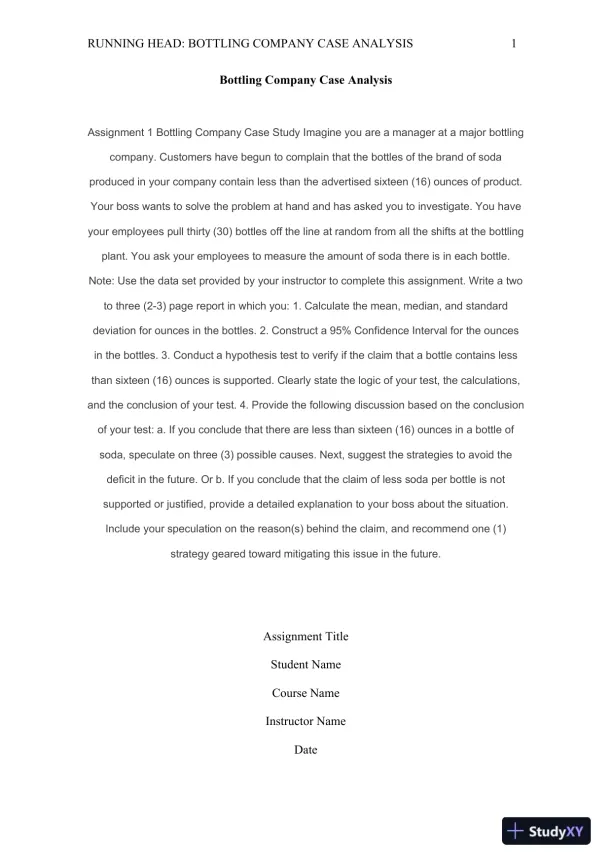 Bottling Company Case Analysis - Page 1 preview image