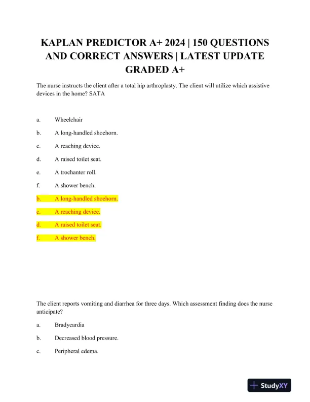 2024 KAPLAN Clinical analysis Predictor Exam With Answers (30 Solved Questions) - Page 1 preview image