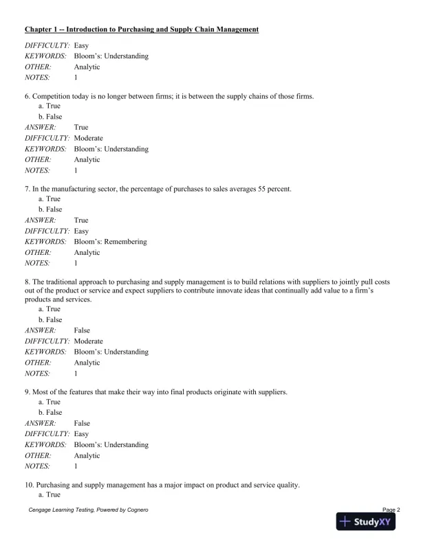 Test Bank For Purchasing And Supply Chain Management, 6th Edition - Page 3 preview image