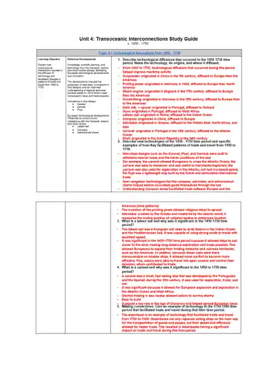AP World History Unit 4 Study Guide (Transoceanic - Page 1 preview image