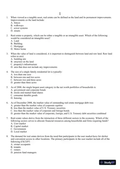 Real Estate Principles: A Value Approach (The Mcgraw-hill/Irwin Series in Finance, Insurance, and Real Estate) 3rd Edition Test Bank - Page 1 preview image