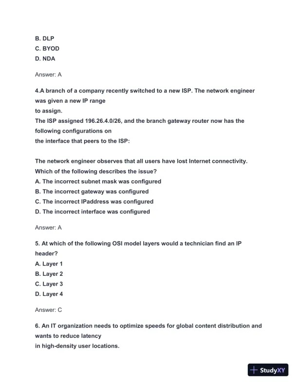 2024-2025 N10-008 Network+ Practice Exam with Answers (131 Solved Questions) - Page 3 preview image