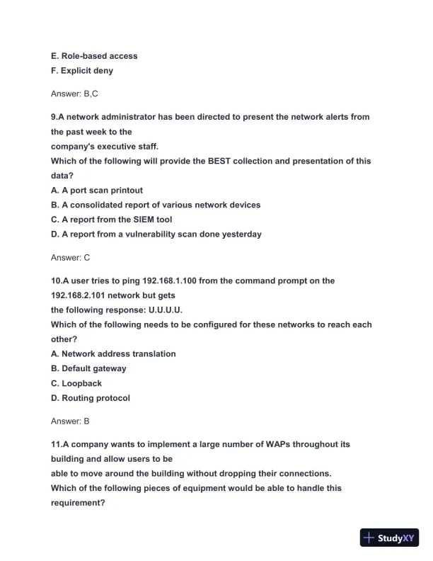2024-2025 N10-008 Network+ Practice Exam with Answers (131 Solved Questions) - Page 5 preview image