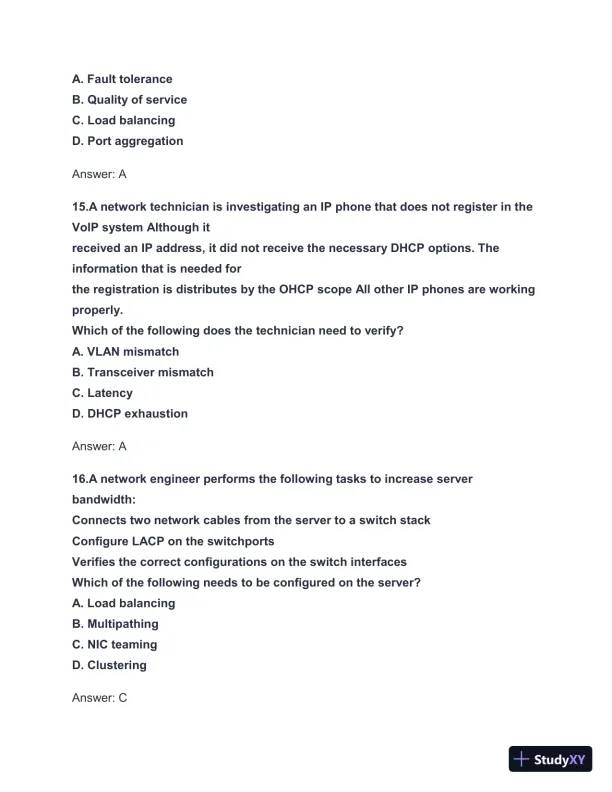 2024-2025 N10-008 Network+ Practice Exam with Answers (131 Solved Questions) - Page 7 preview image