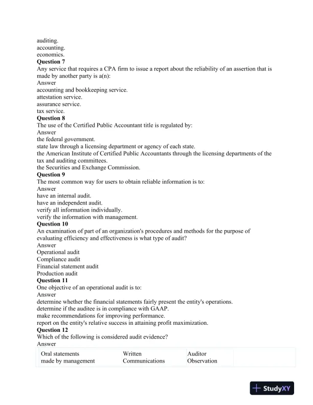 ACC403 Week 2 Quiz 1: Auditing and Assurance Services Strayer University - Page 3 preview image