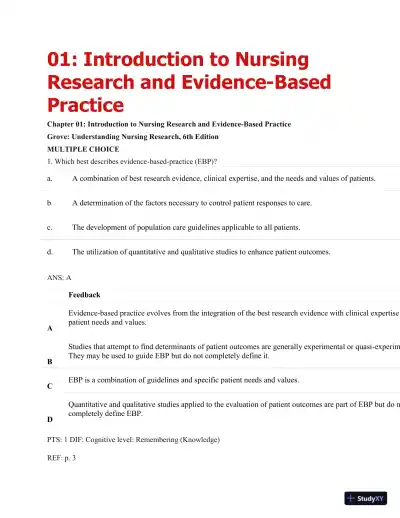 Understanding Nursing Research: Building An Evidence-Based Practice, 6th Edition Test Bank - Page 1 preview image