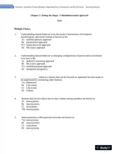 Essentials of Human Behavior: Integrating Person, Environment, and the Life Course Second Edition Test Bank - Page 1 preview image