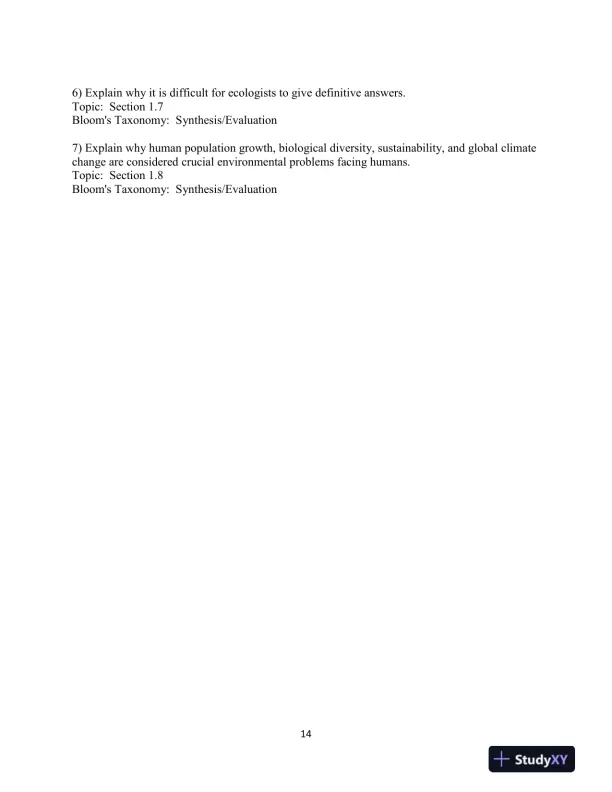 Test Bank For Elements Of Ecology, 9th Edition - Page 15 preview image