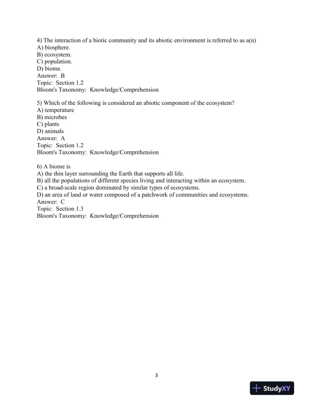 Test Bank For Elements Of Ecology, 9th Edition - Page 4 preview image