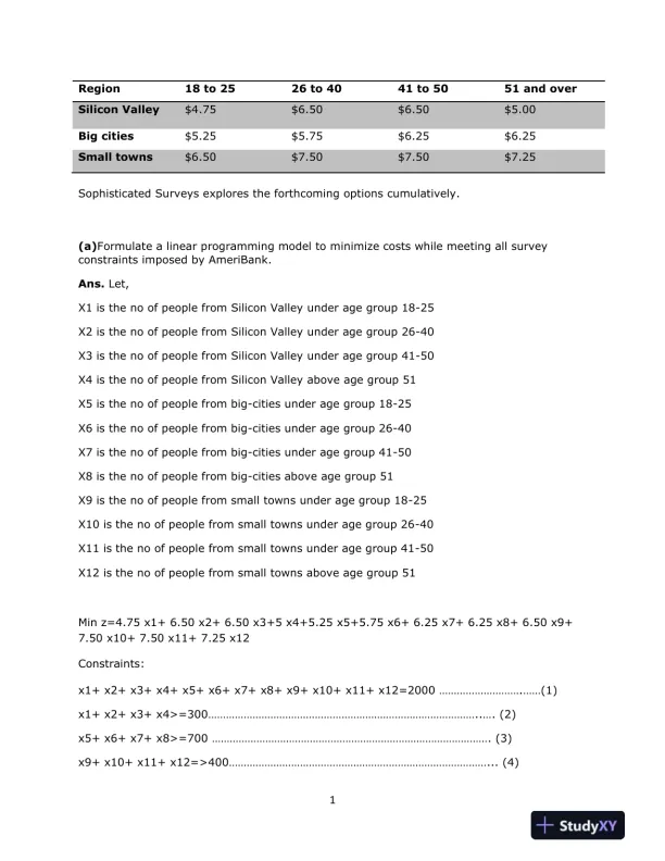 Linear Programming for Cost Minimization in Survey Sampling at AmeriBank - Page 3 preview image