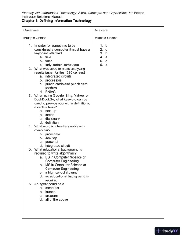 Solution Manual for Fluency With Information Technology, 7th Edition - Page 1 preview image