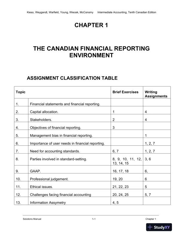 Solution Manual for Intermediate Accounting Volume 1, Tenth Canadian Edition - Page 1 preview image