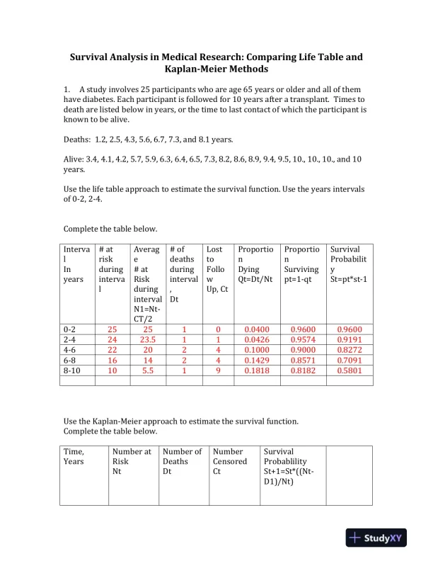 Survival Analysis in Medical Research: Comparing Life Table and Kaplan-Meier Methods - Page 1 preview image