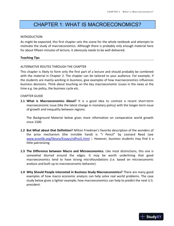Solution Manual for Macroeconomics: Understanding the Global Economy, 3rd Edition - Page 1 preview image