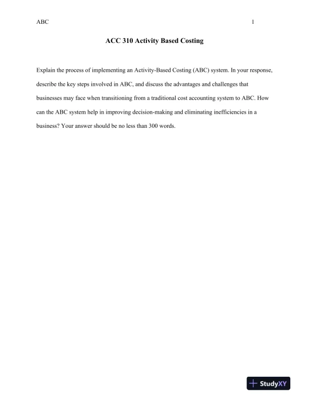 ACC 310 Activity Based Costing - Page 1 preview image