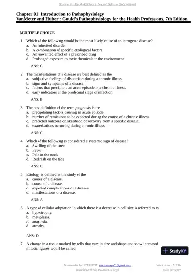 Test Bank for Gould's Pathophysiology for the Health Professions, 7th Edition (Chapters 1-28) - Page 1 preview image