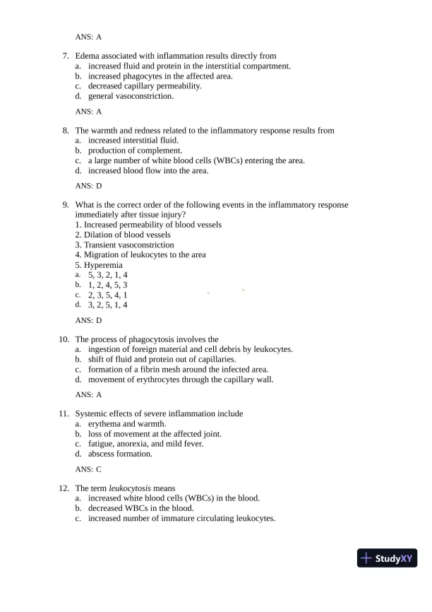 Test Bank for Gould's Pathophysiology for the Health Professions, 7th Edition (Chapters 1-28) - Page 29 preview image