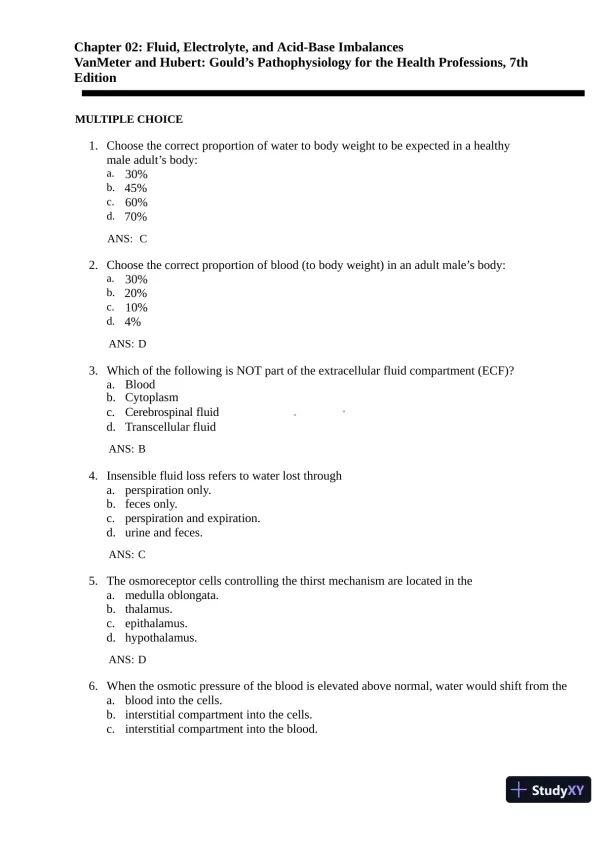 Test Bank for Gould's Pathophysiology for the Health Professions, 7th Edition (Chapters 1-28) - Page 9 preview image