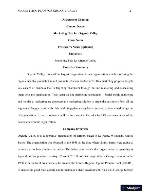 Marketting Plan For Organic Vally - Page 3 preview image