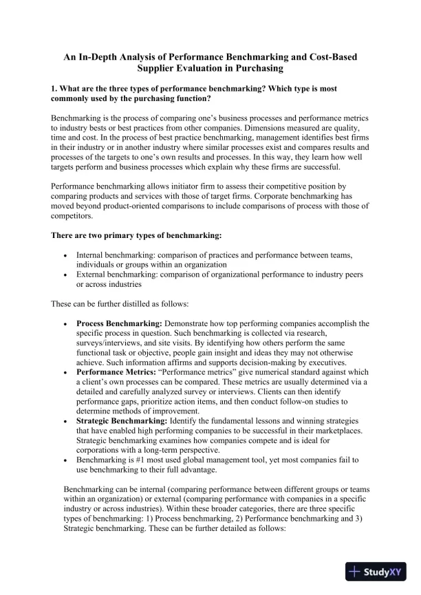 An In-Depth Analysis of Performance Benchmarking and Cost-Based Supplier Evaluation in Purchasing - Page 1 preview image