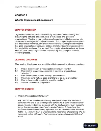 Organizational Behaviour: Improving Performance And Commitment In The Workplace, Second Canadian Edition Solution Manual - Page 1 preview image