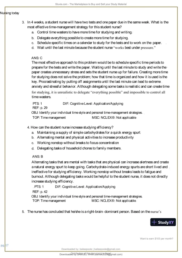 Test Bank for Nursing Today: Transition and Trends, 10th Edition (Chapters 1-26) - Page 18 preview image