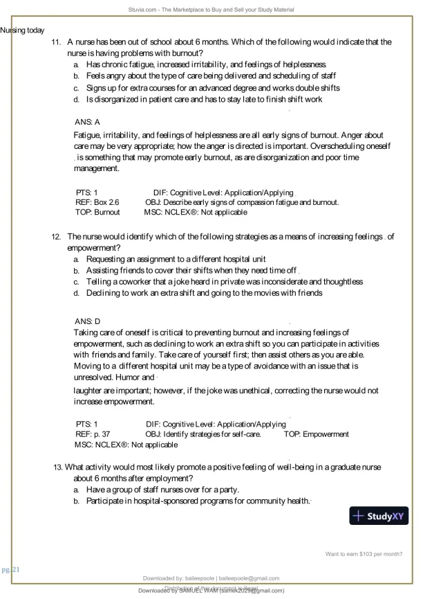 Test Bank for Nursing Today: Transition and Trends, 10th Edition (Chapters 1-26) - Page 22 preview image