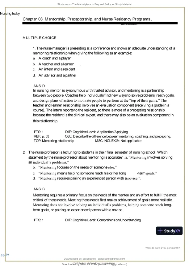 Test Bank for Nursing Today: Transition and Trends, 10th Edition (Chapters 1-26) - Page 30 preview image