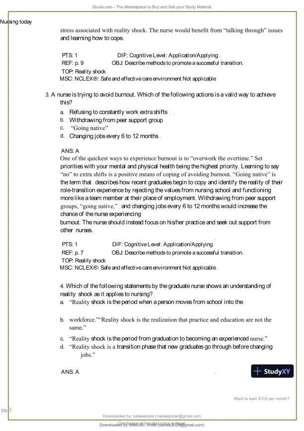 Test Bank for Nursing Today: Transition and Trends, 10th Edition (Chapters 1-26) - Page 4 preview image