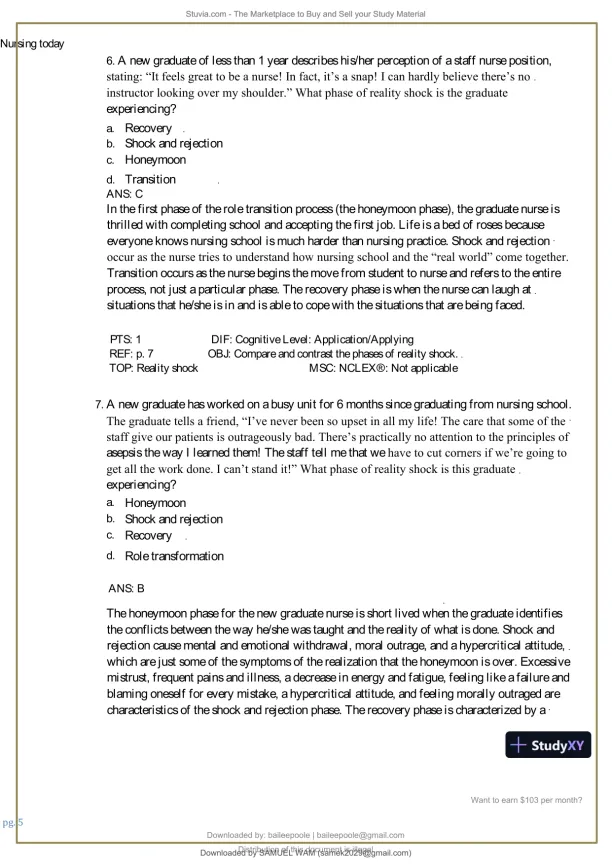 Test Bank for Nursing Today: Transition and Trends, 10th Edition (Chapters 1-26) - Page 6 preview image