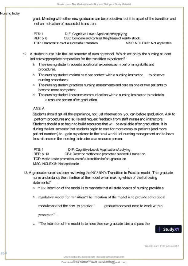 Test Bank for Nursing Today: Transition and Trends, 10th Edition (Chapters 1-26) - Page 9 preview image