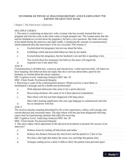 Test Bank For Textbook of Physical Diagnosis: History and Examination, 7th Edition - Page 1 preview image