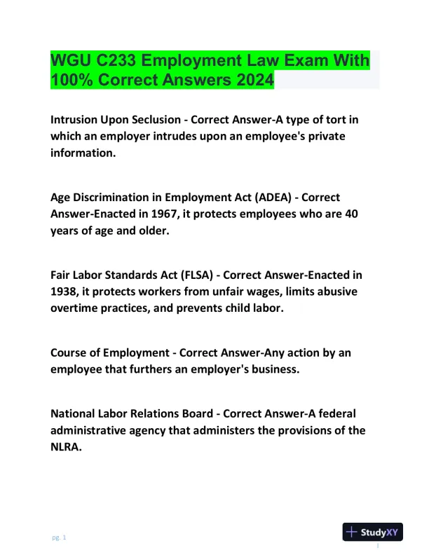 2024 WGUC233 Law Practice Exam With Answers (179 Solved Questions) - Page 1 preview image