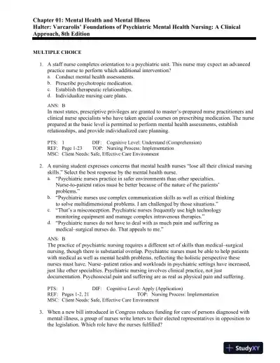 Varcarolis' Foundations of Psychiatric-Mental Health Nursing: A Clinical Approach 8th Edition Test Bank - Page 1 preview image