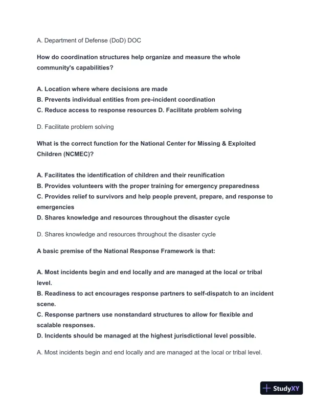 2024-2025 FEMA IS-800d Practice Exam with Answers (50 Solved Questions) - Page 6 preview image