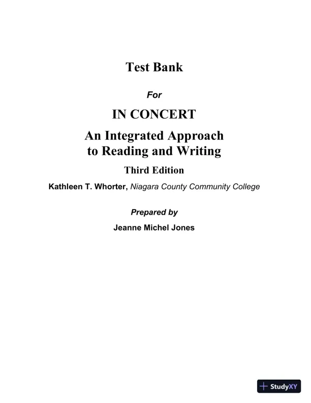 Test Bank for In Concert: An Integrated Approach to Reading and Writing , 3rd Edition - Page 1 preview image