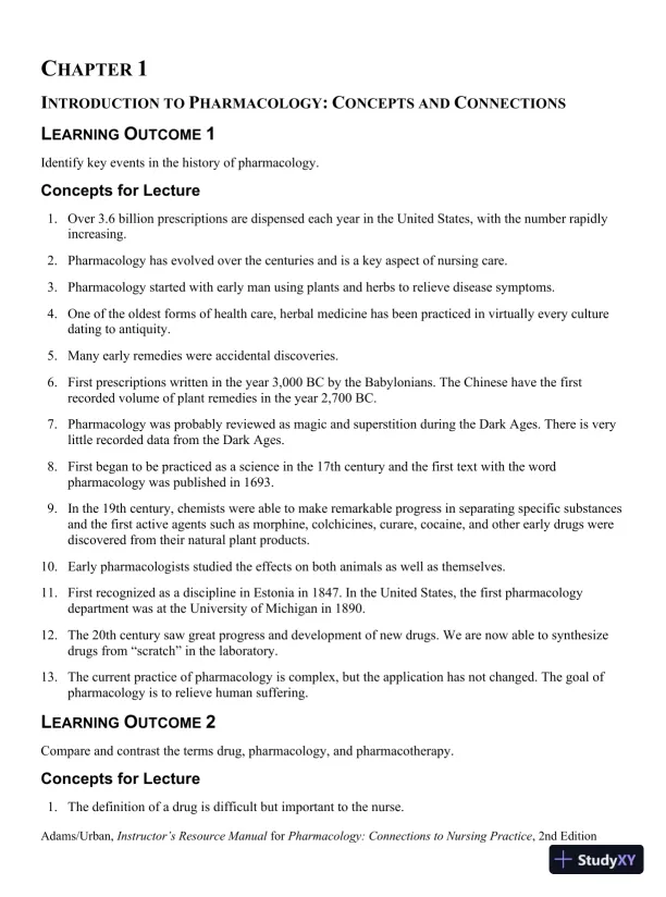 Class Notes for Pharmacology Connections to Nursing Practice, 2nd Edition - Page 1 preview image