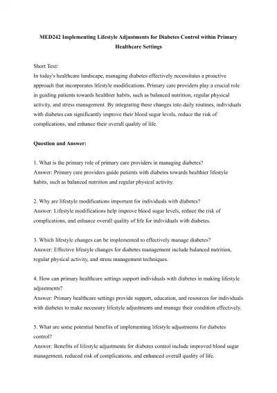 MED242 Implementing Lifestyle Adjustments for Diab - Page 1 preview image